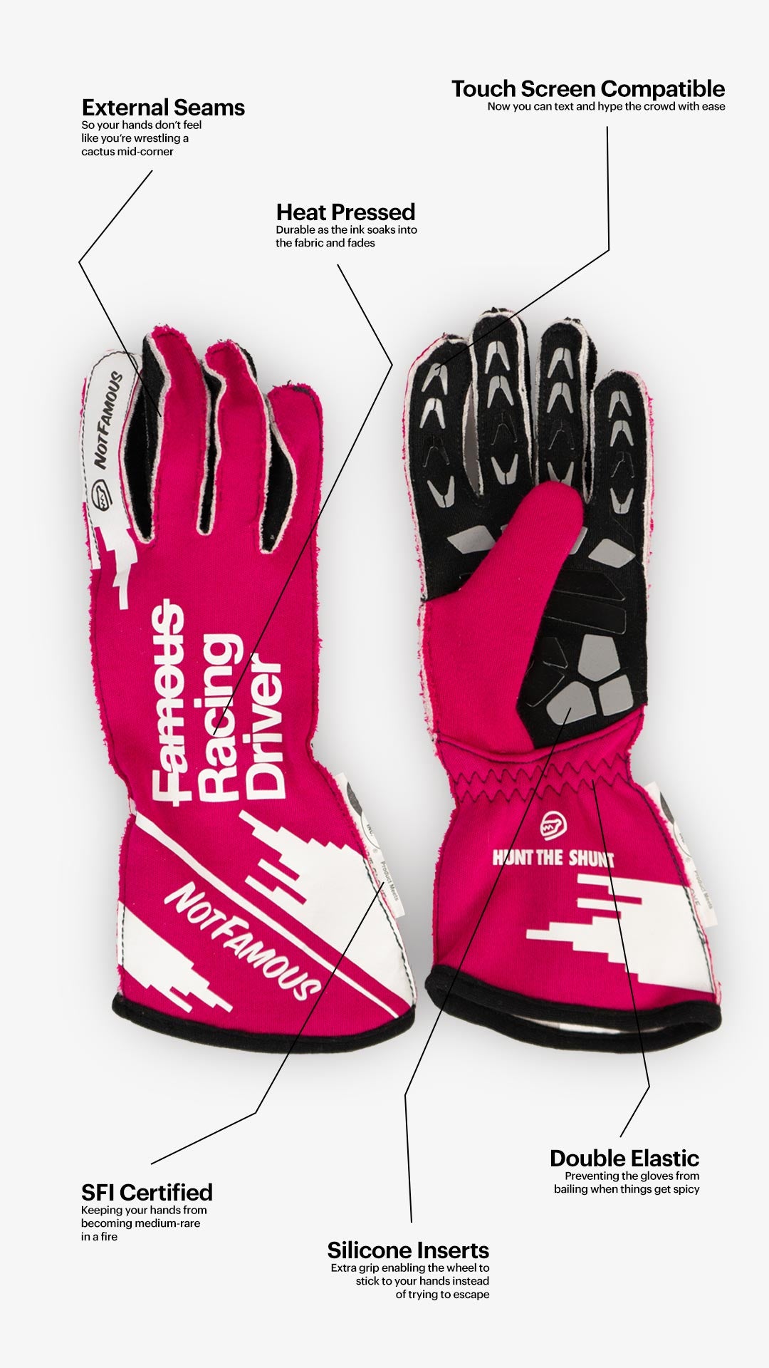 Not Racing Logo Not Famous Racing Driver Gloves - Magenta – Not Famous Racing Apparel